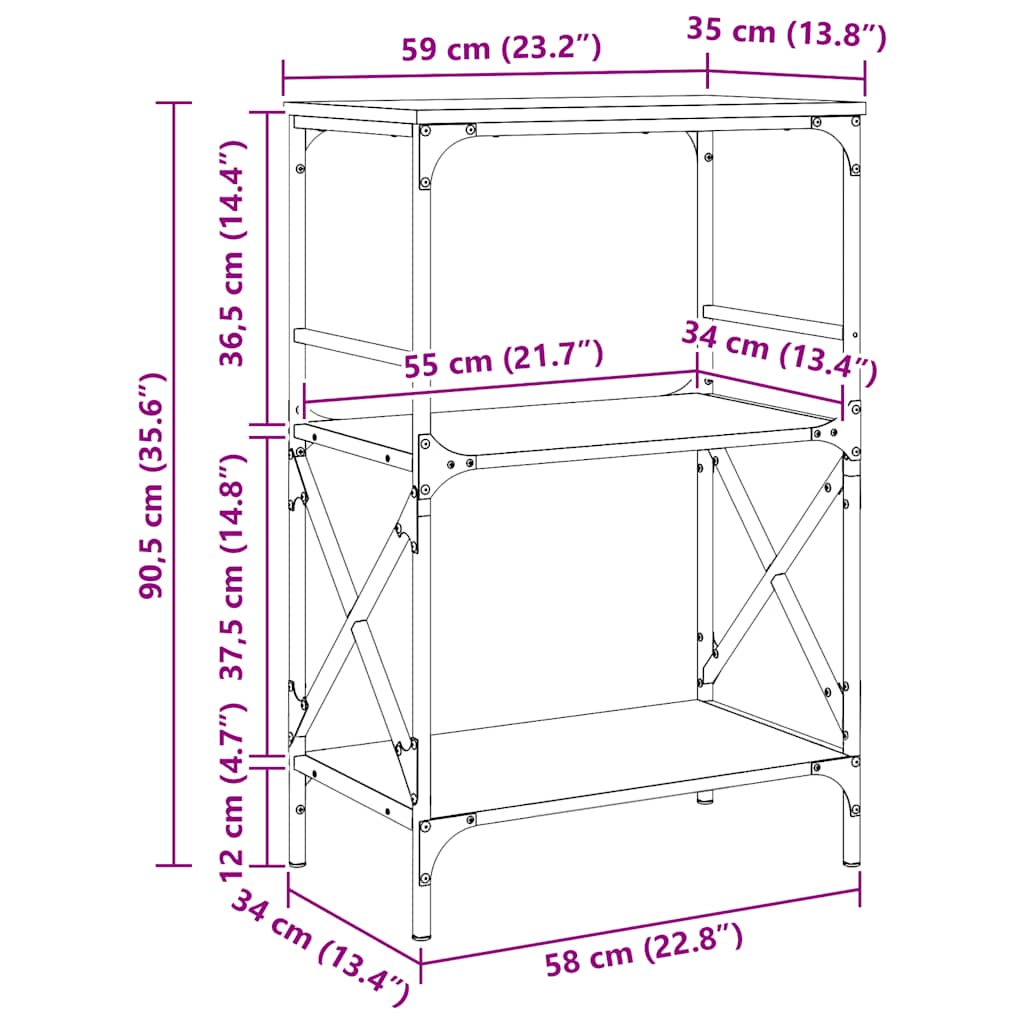 Bücherregal 3 Böden Räuchereiche 59x35x90,5 cm Holzwerkstoff