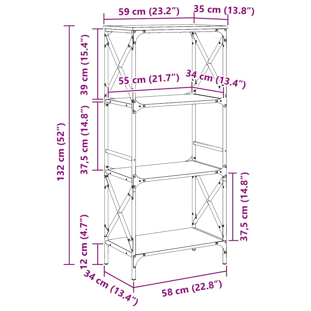 Bücherregal 4 Böden Schwarz 59x35x132 cm Holzwerkstoff