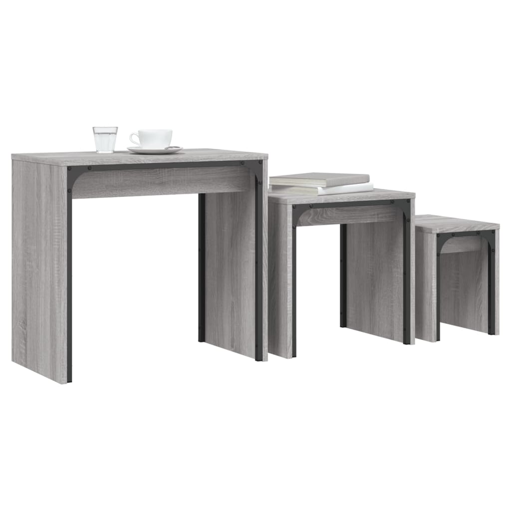 Satztische 3 Stk. Grau Sonoma Holzwerkstoff