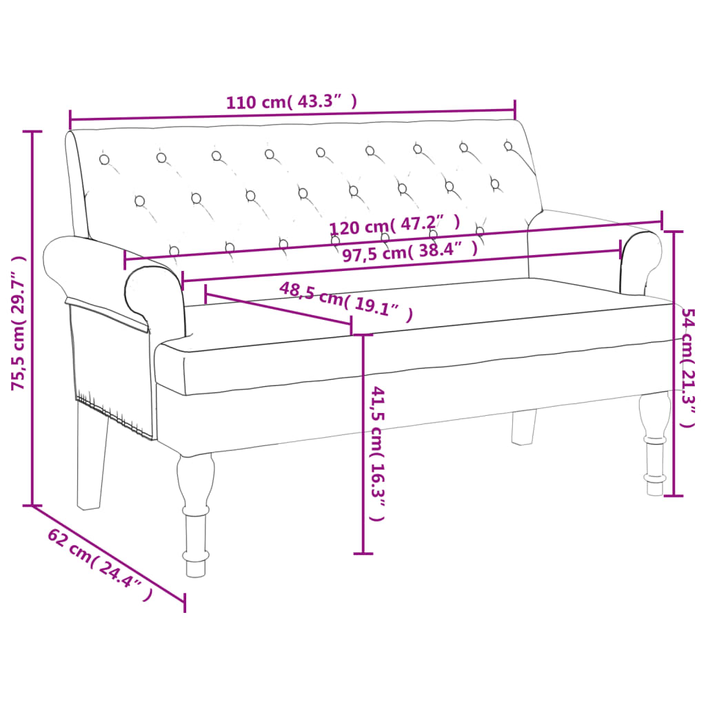 Sitzbank mit Rückenlehne Blau 120x62x75,5 cm Stoff