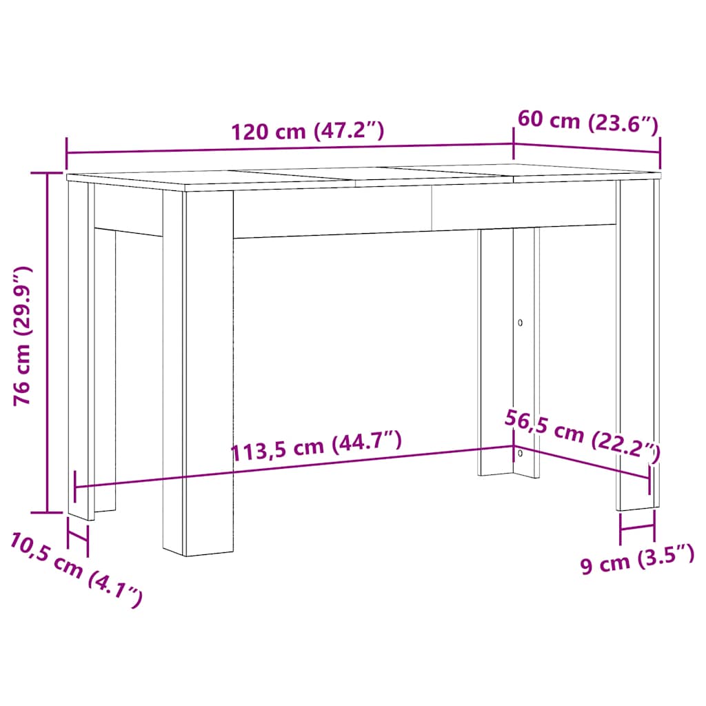 Esstisch Grau Sonoma 120x60x76 cm Holzwerkstoff