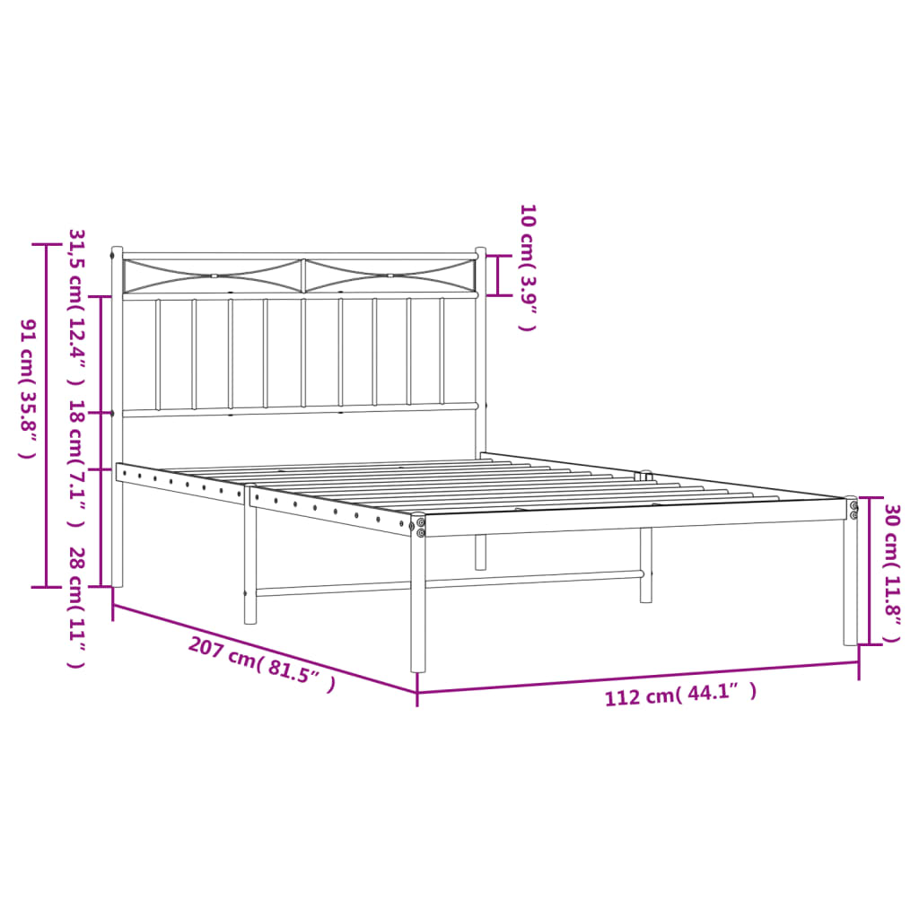 Bettgestell mit Kopfteil Metall Schwarz 107x203 cm