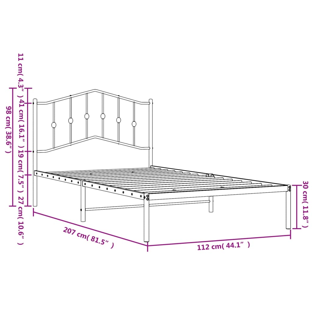 Bettgestell mit Kopfteil Metall Schwarz 107x203 cm