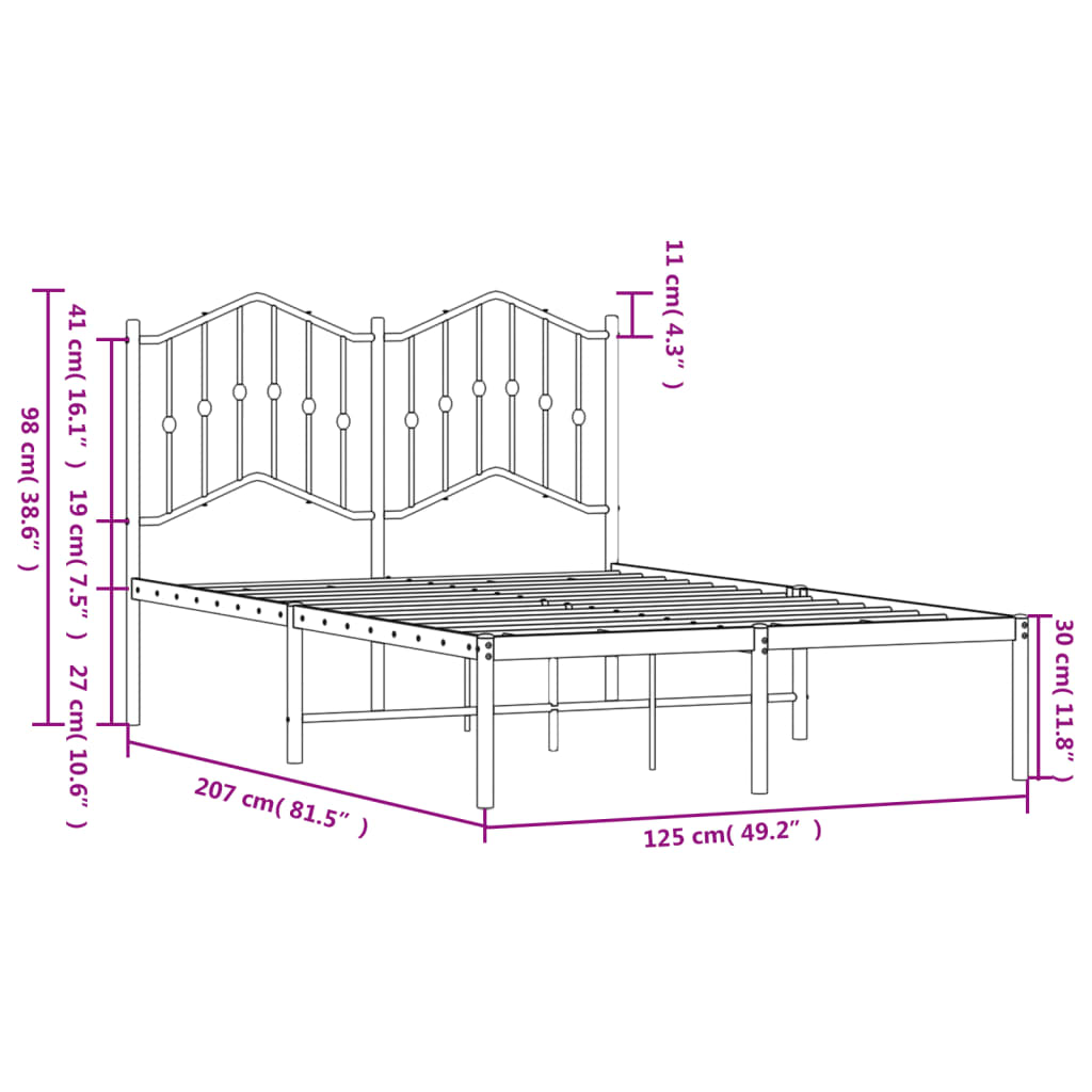 Bettgestell mit Kopfteil Metall Schwarz 120x200 cm