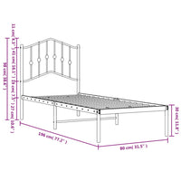 Metallbett ohne Matratze mit Kopfteil Weiß 75x190 cm