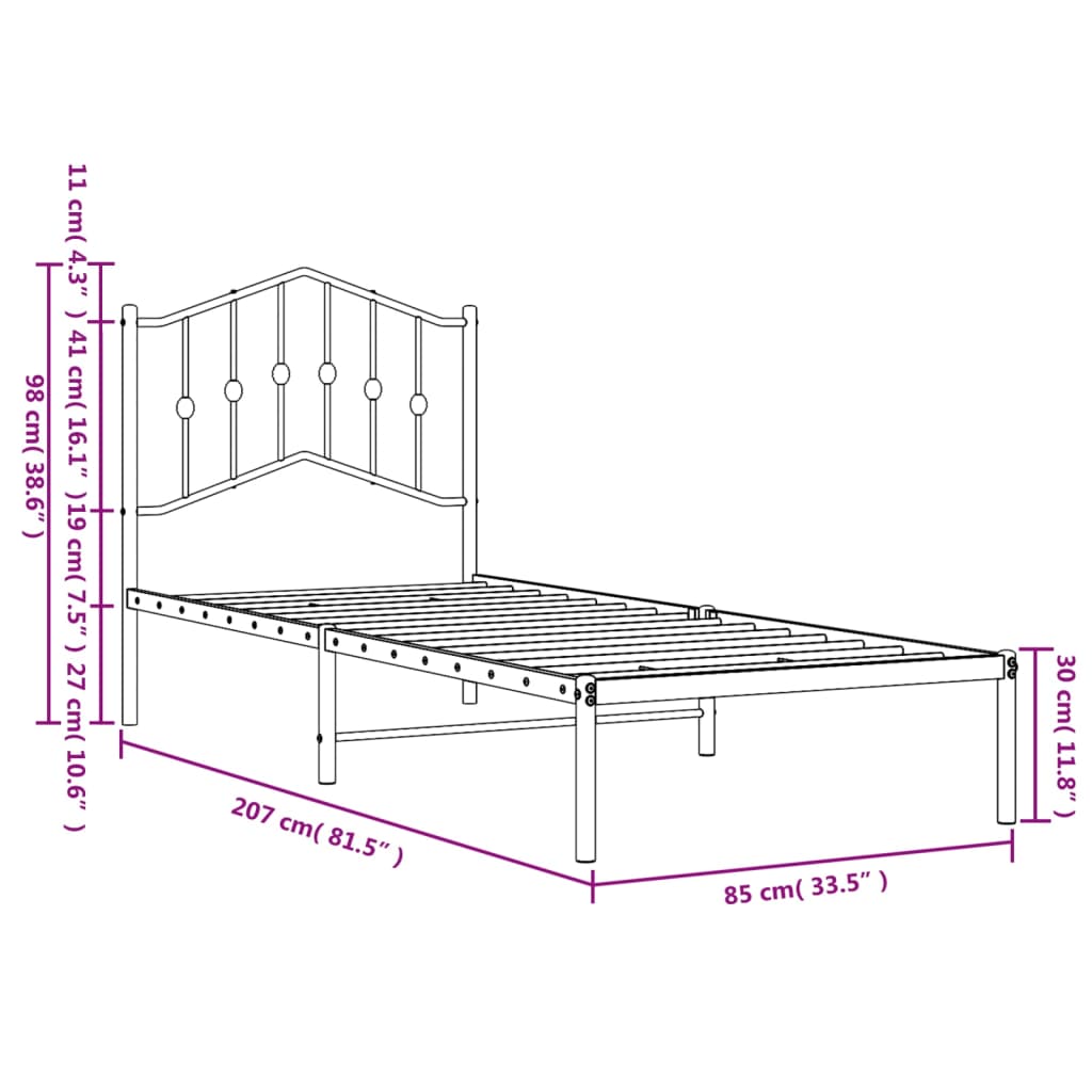 Bettgestell mit Kopfteil Metall Weiß 80x200 cm