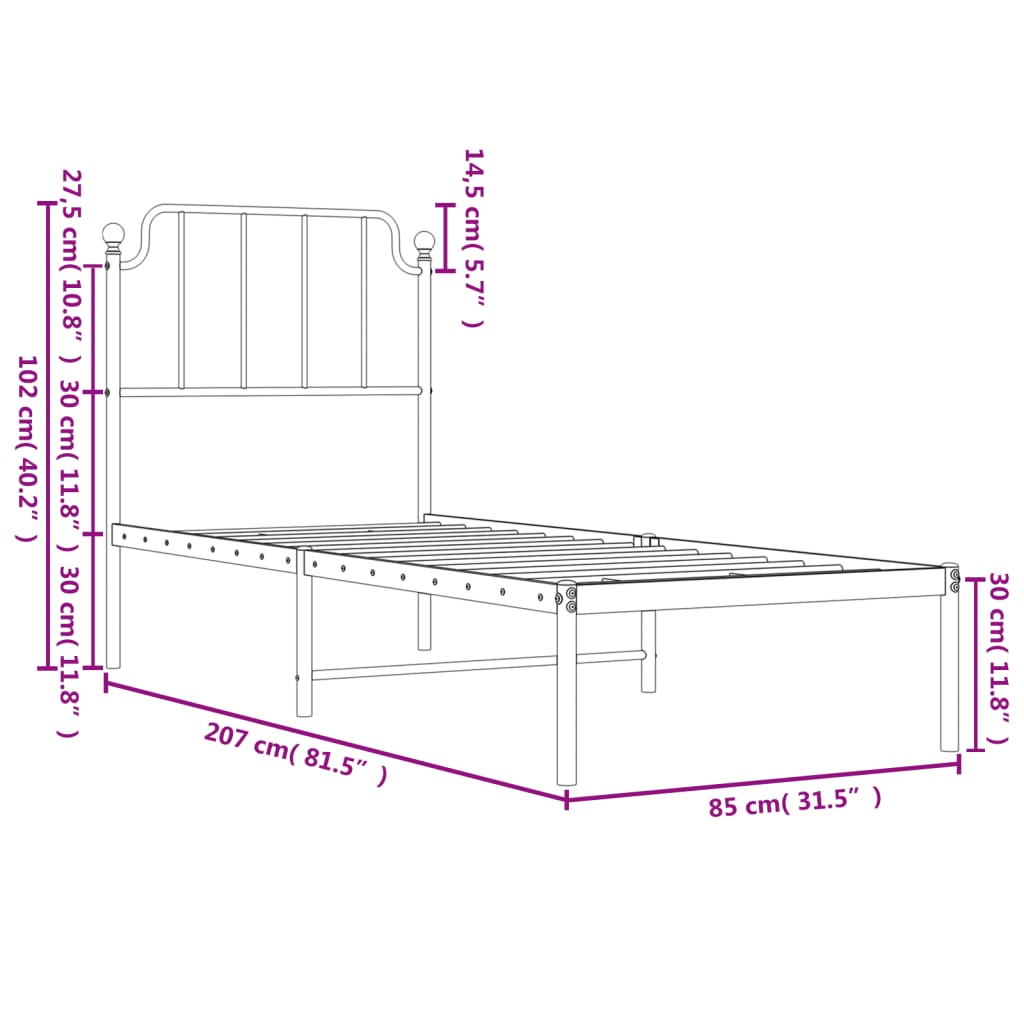 Bettgestell mit Kopfteil Metall Schwarz 80x200 cm