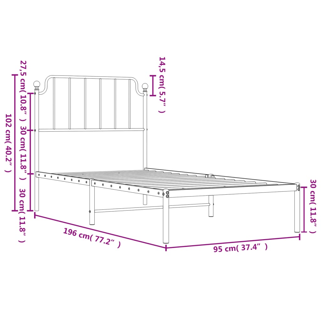 Bettgestell mit Kopfteil Metall Schwarz 90x190 cm