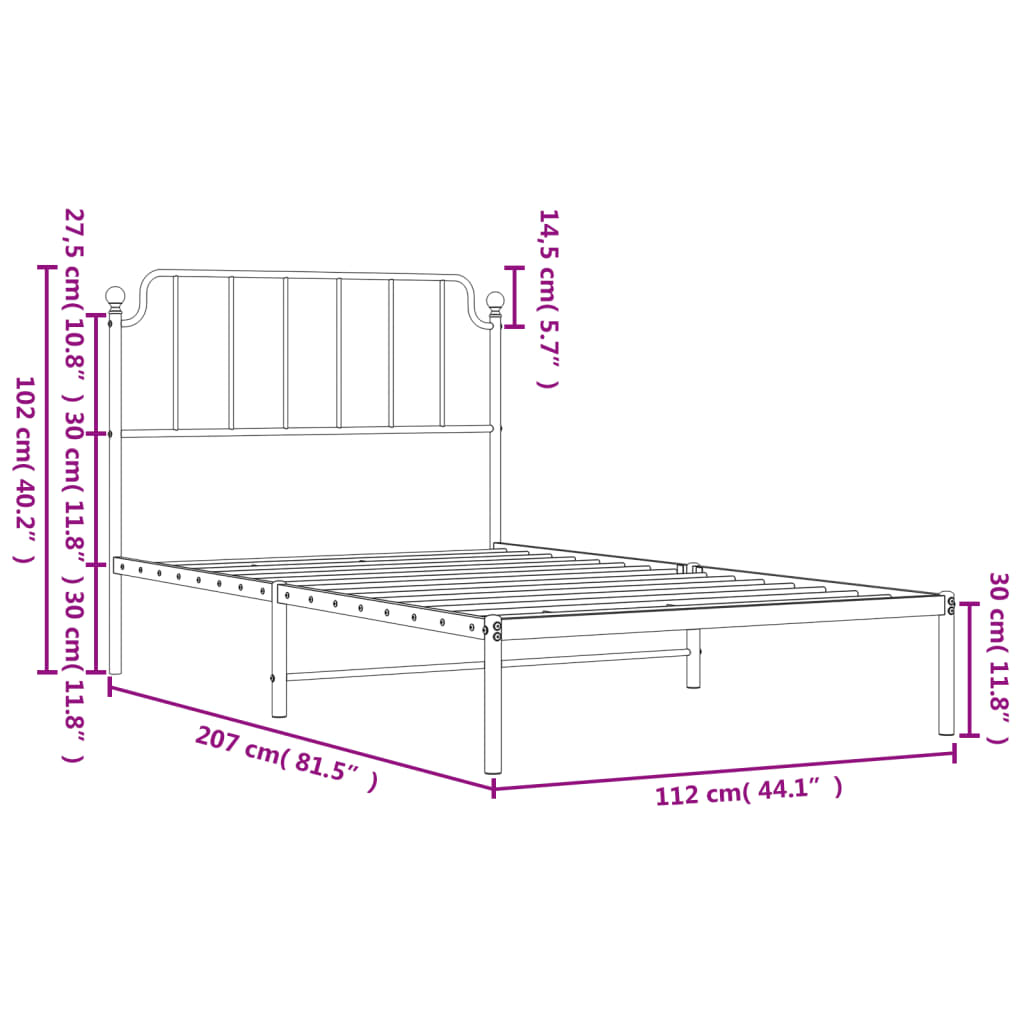 Bettgestell mit Kopfteil Metall Schwarz 107x203 cm