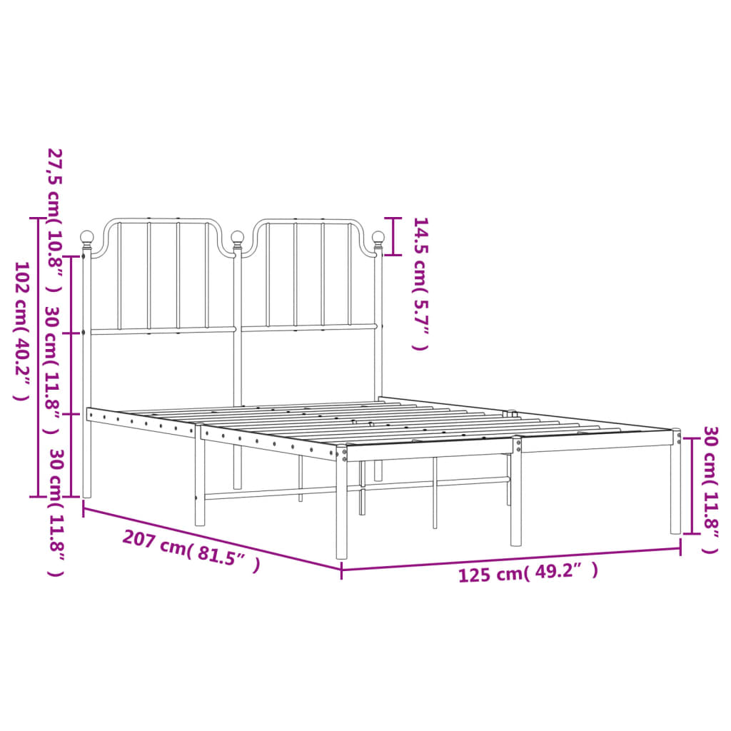 Bettgestell mit Kopfteil Metall Weiß 120x200 cm