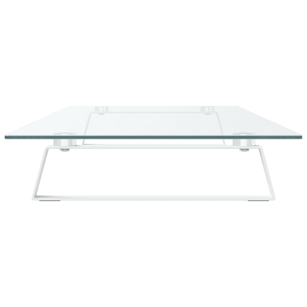 Monitorständer Weiß 100x35x8 cm Hartglas und Metall