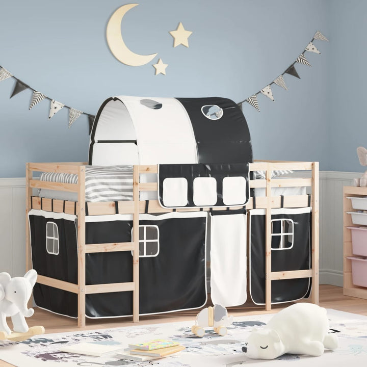 Kinderhochbett mit Tunnel Weiß & Schwarz 80x200 cm Kiefernholz