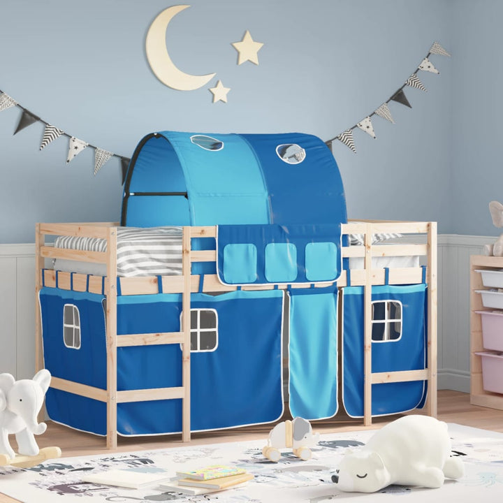 Kinderhochbett mit Tunnel Blau 80x200 cm Massivholz Kiefer