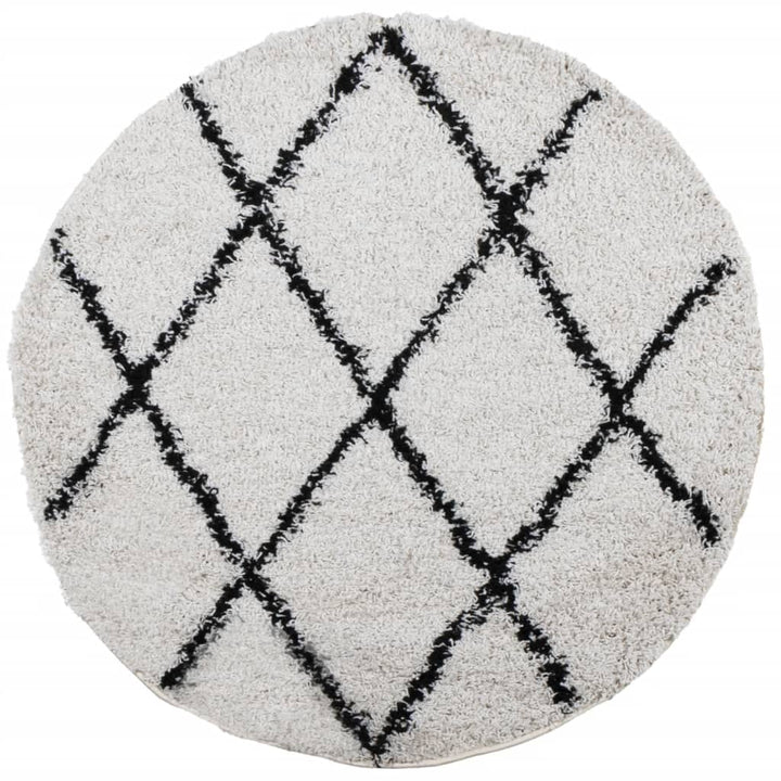 Shaggy-Teppich PAMPLONA Hochflor Modern Creme Schwarz Ø 200 cm