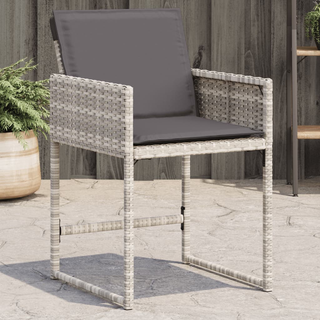 Gartenstühle mit Kissen 4 Stk. Hellgrau Poly Rattan