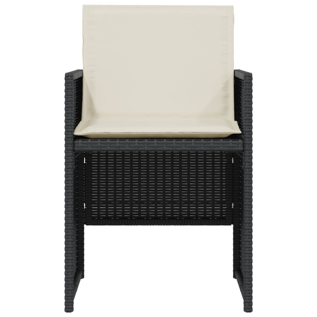 3-tlg. Bistro-Set mit Kissen Schwarz Poly Rattan