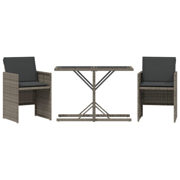 3-tlg. Bistro-Set mit Kissen Grau Poly Rattan