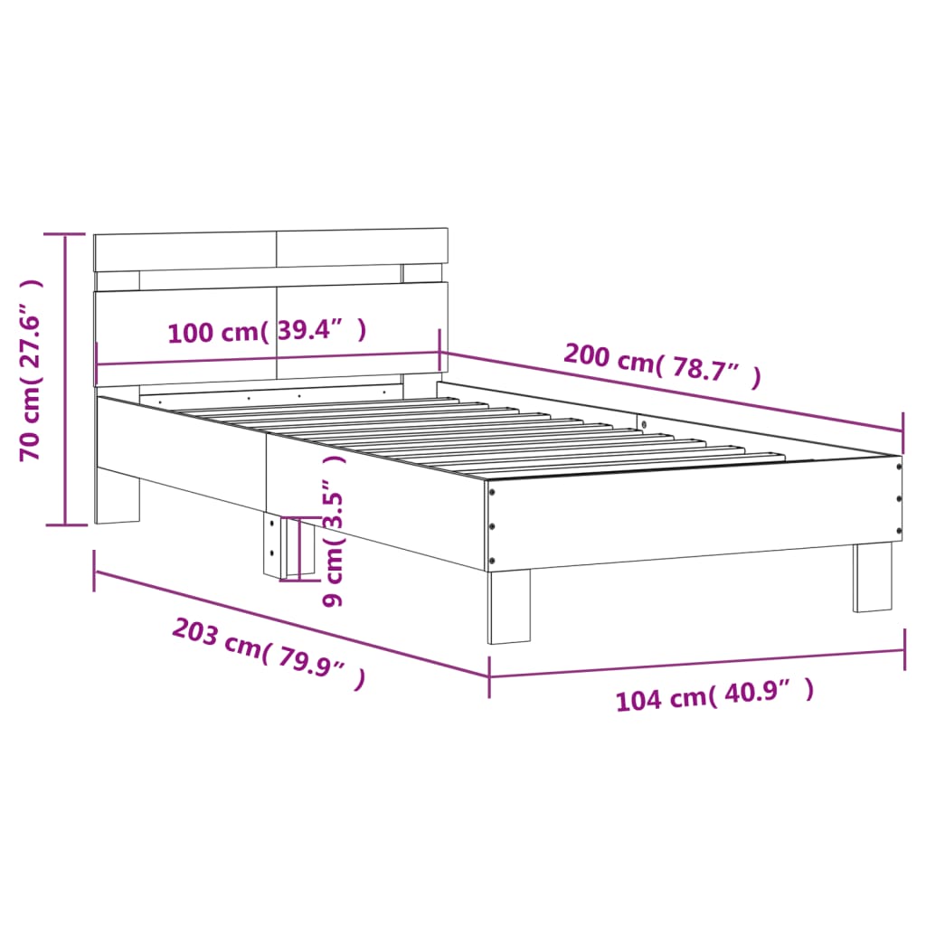 Bettgestell mit Kopfteil Grau Sonoma 100x200 cm Holzwerkstoff