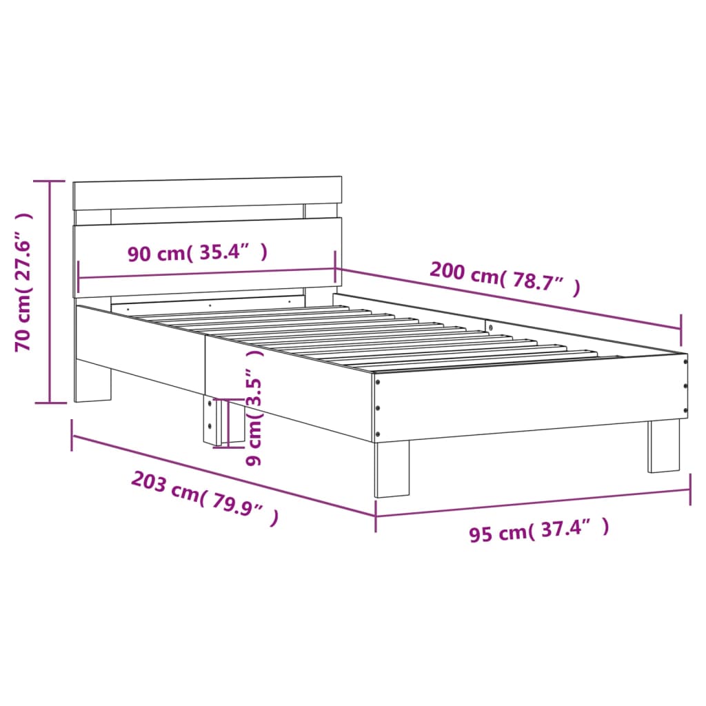 Bettgestell mit Kopfteil Räuchereiche 90x200 cm Holzwerkstoff