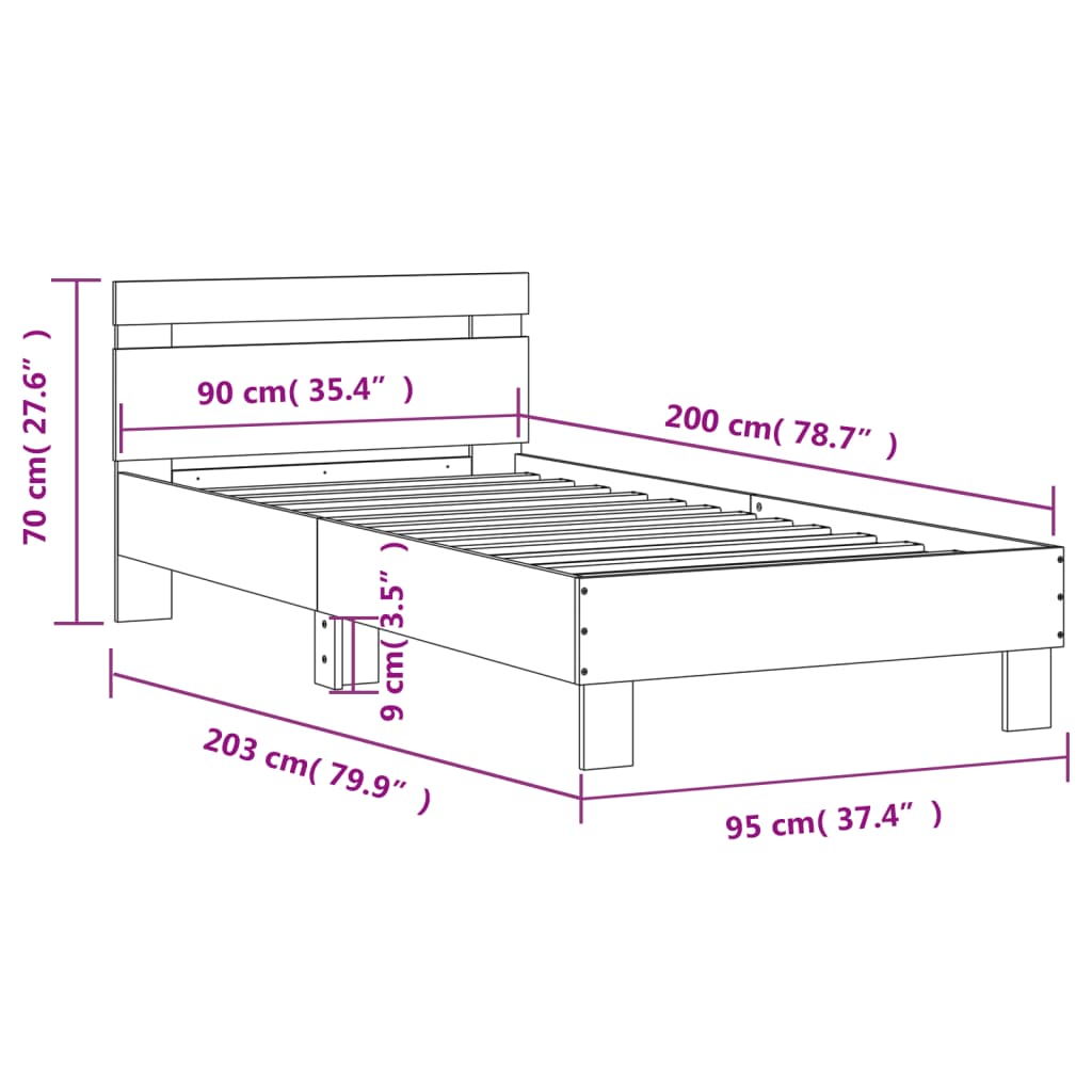 Bettgestell ohne Matratze mit Kopfteil Braun Eiche 90x200 cm