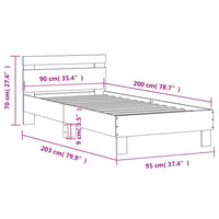 Bettgestell ohne Matratze mit Kopfteil Braun Eiche 90x200 cm