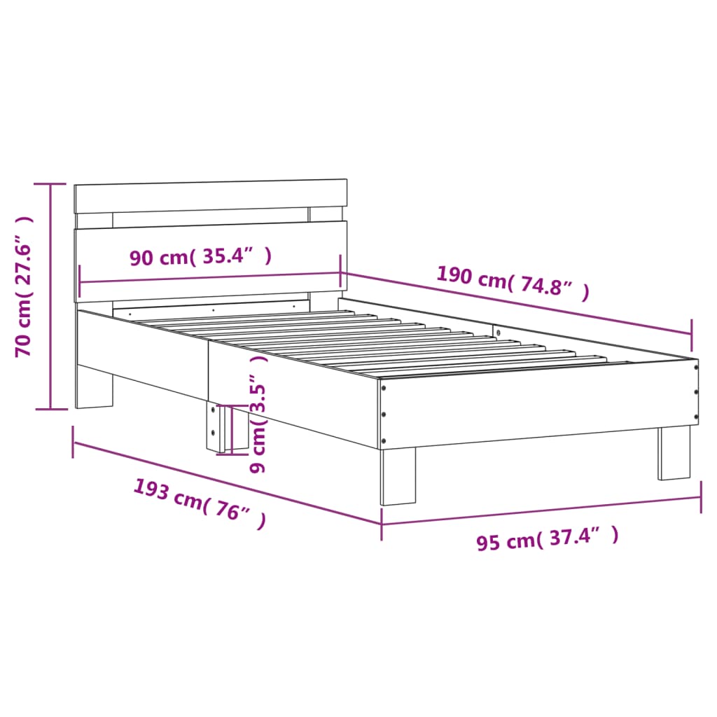 Bettgestell ohne Matratze mit Kopfteil Sonoma-Eiche 90x190 cm