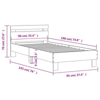 Bettgestell ohne Matratze mit Kopfteil Braun Eiche 90x190 cm