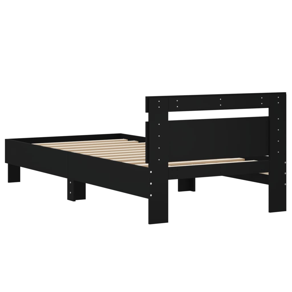 Bettgestell mit Kopfteil Schwarz 75x190 cm Holzwerkstoff