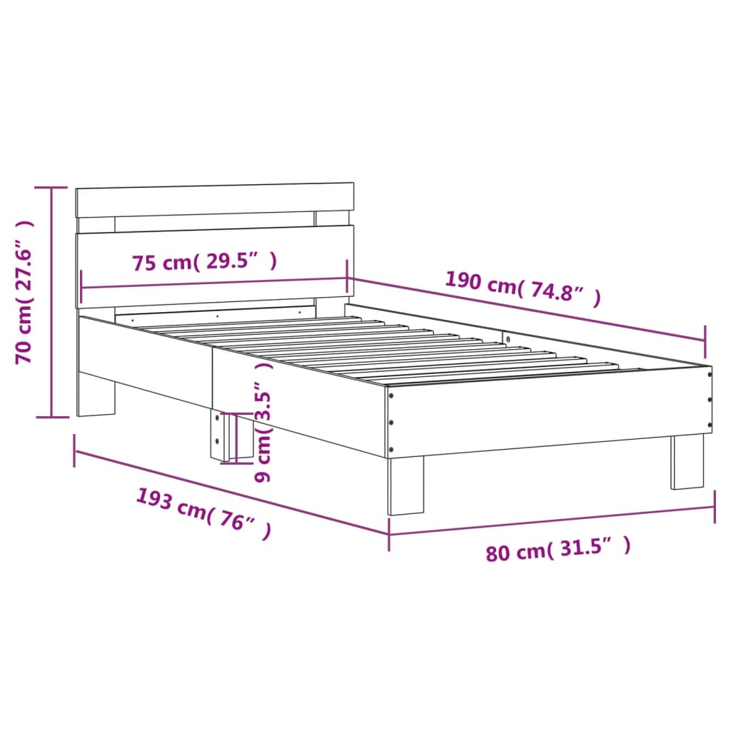 Bettgestell ohne Matratze mit Kopfteil Sonoma-Eiche 75x190 cm