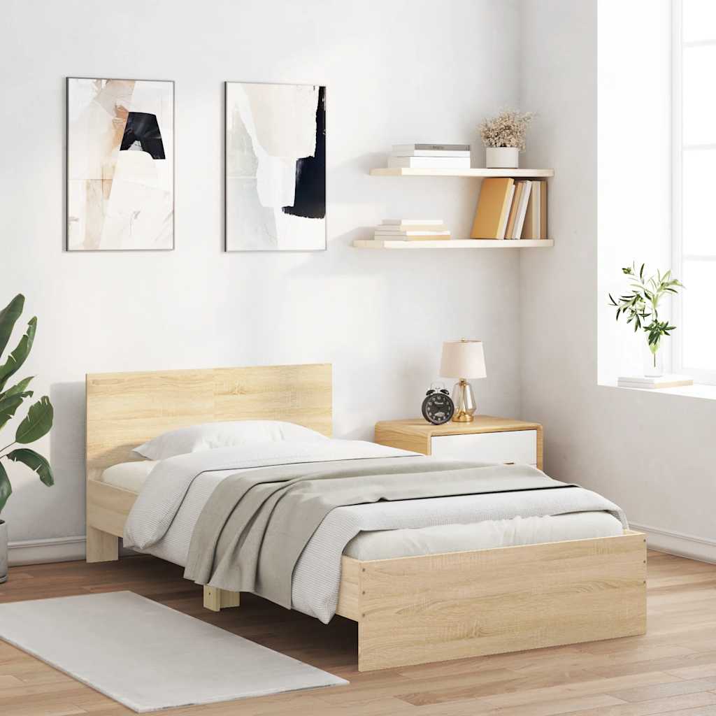 Bettgestell ohne Matratze mit Kopfteil Sonoma-Eiche 100x200 cm