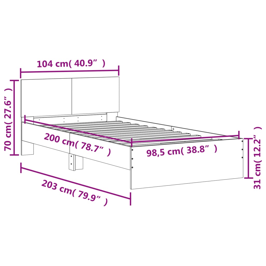 Bettgestell mit Kopfteil Grau Sonoma 100x200 cm Holzwerkstoff