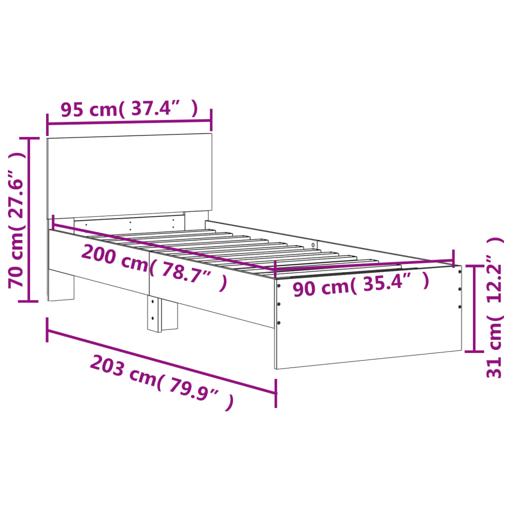 Bettgestell mit Kopfteil Schwarz 90x200 cm Holzwerkstoff