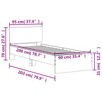 Bettgestell mit Kopfteil Grau Sonoma 90x200 cm Holzwerkstoff