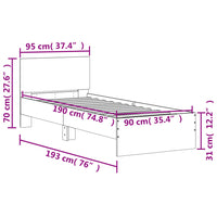 Bettgestell ohne Matratze mit Kopfteil Braun Eiche 90x190 cm