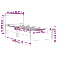 Bettgestell ohne Matratze mit Kopfteil Braun Eiche 75x190 cm