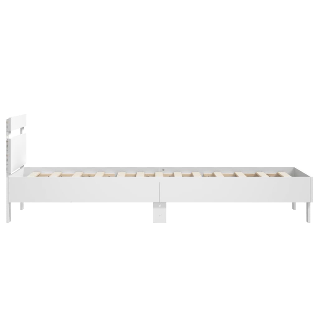Bettgestell mit Kopfteil und LED-Leuchten Weiß 90x190 cm