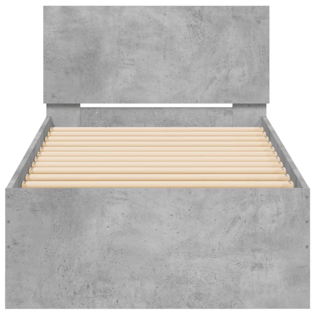 Bettgestell mit Kopfteil und LED-Leuchten Betongrau 90x200 cm