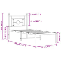 Bettgestell mit Kopfteil Metall Schwarz 75x190 cm