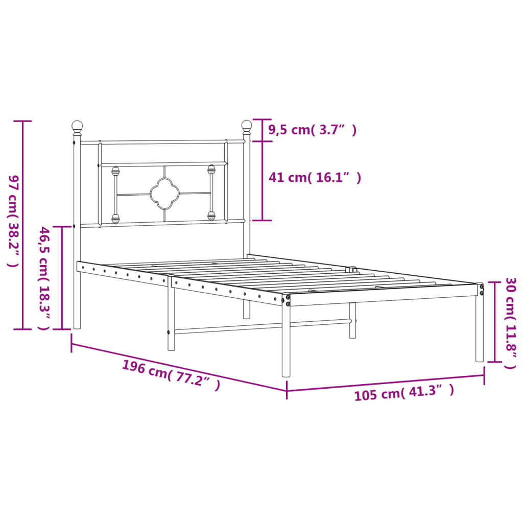 Bettgestell mit Kopfteil Metall Schwarz 100x190 cm