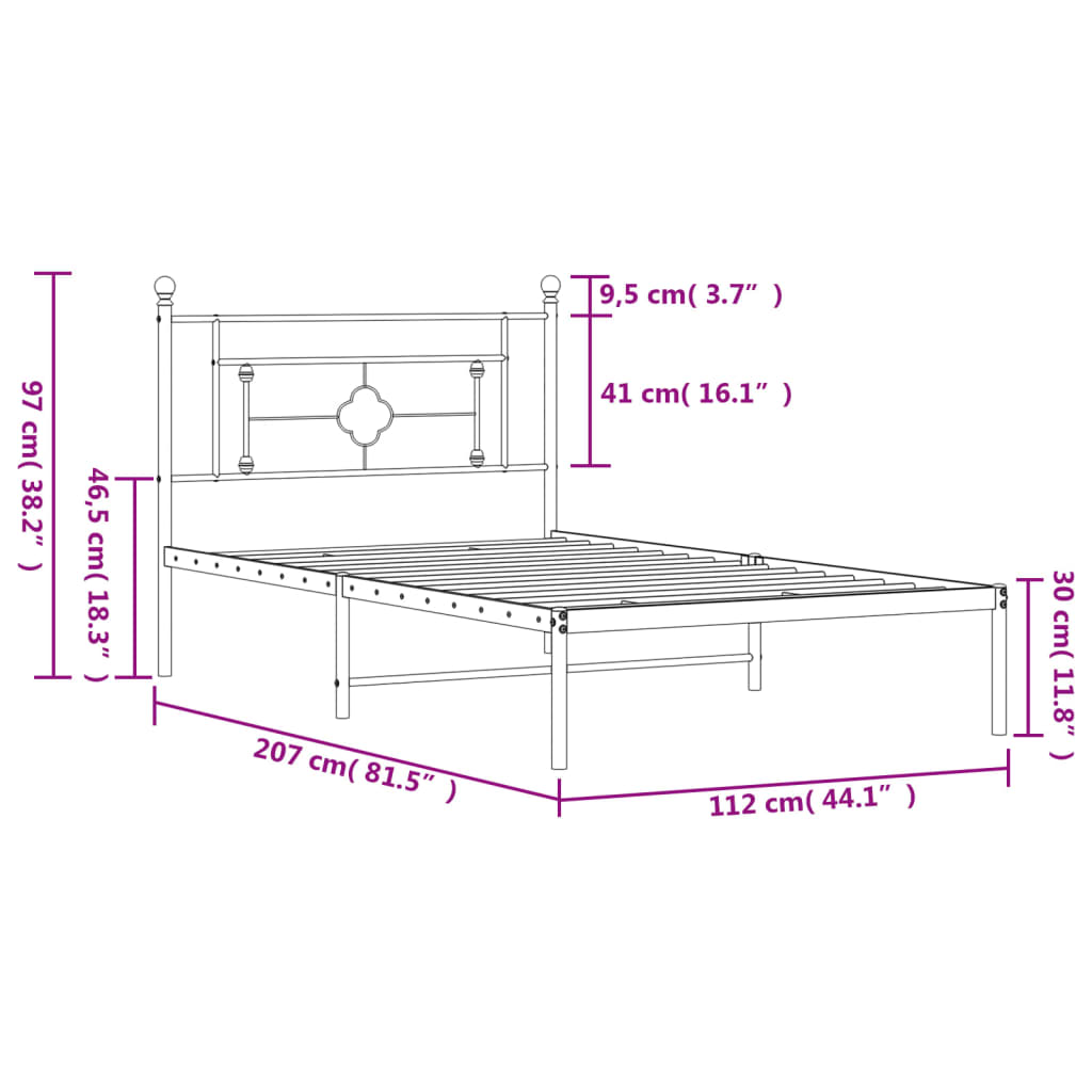 Bettgestell mit Kopfteil Metall Schwarz 107x203 cm