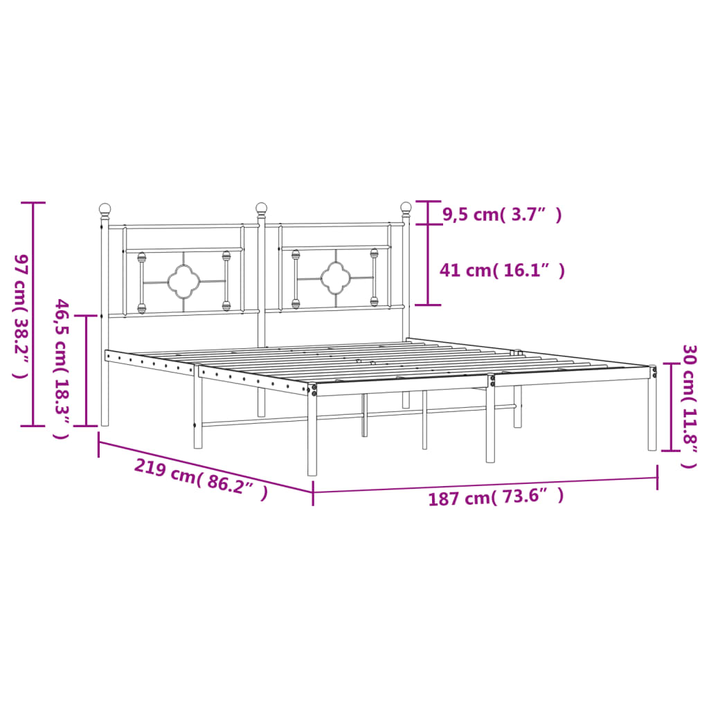 Bettgestell mit Kopfteil Metall Schwarz 183x213 cm