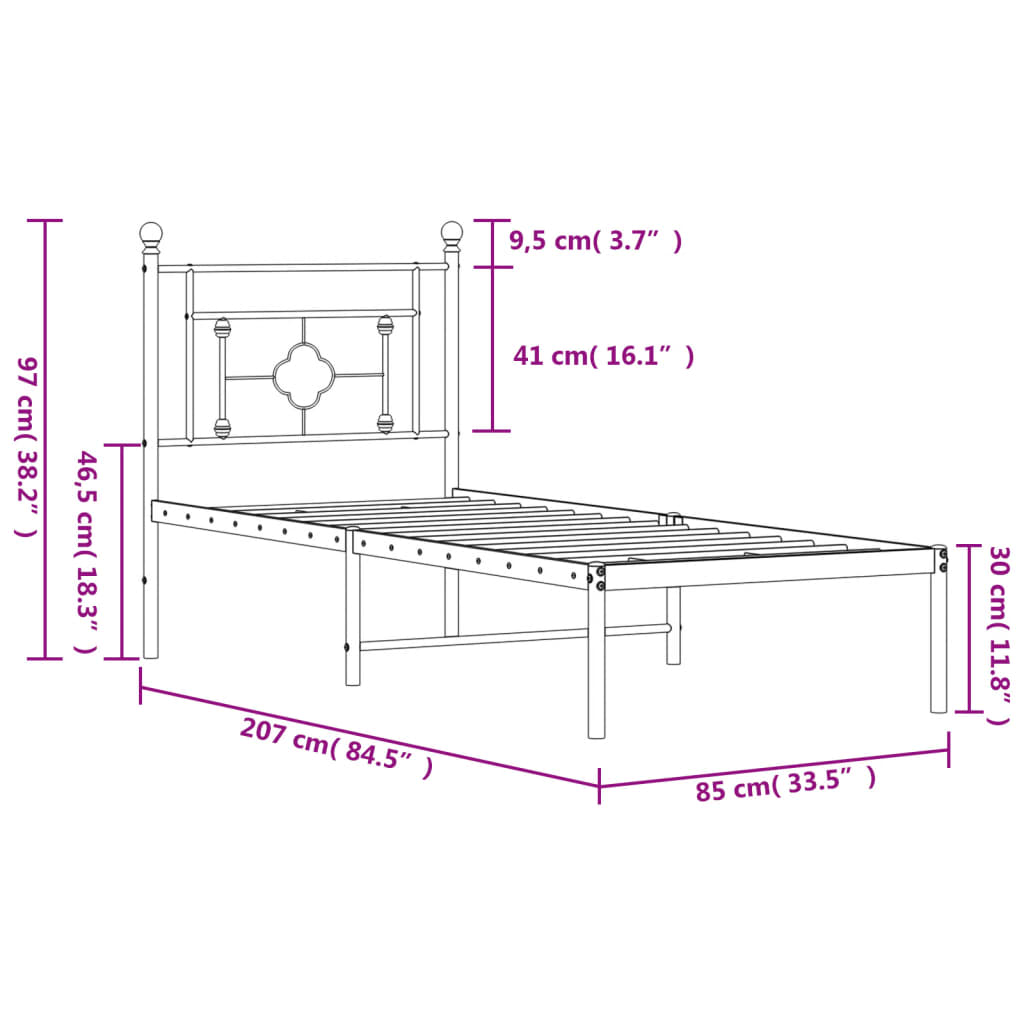 Bettgestell mit Kopfteil Metall Weiß 80x200 cm