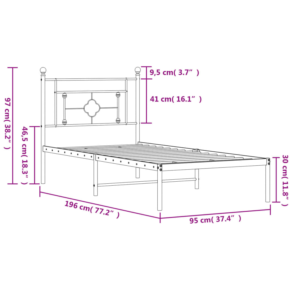 Bettgestell mit Kopfteil Metall Weiß 90x190 cm