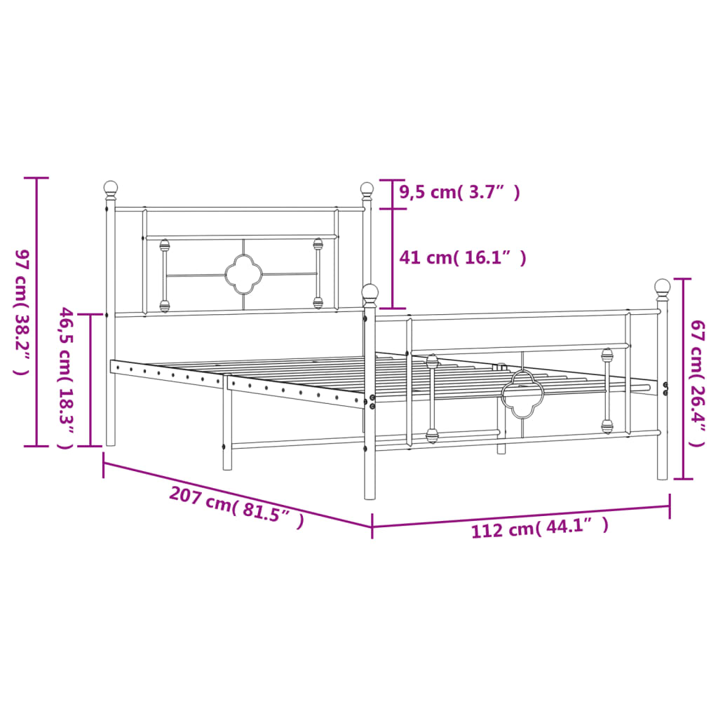 Bettgestell mit Kopf- und Fußteil Metall Weiß 107x203 cm