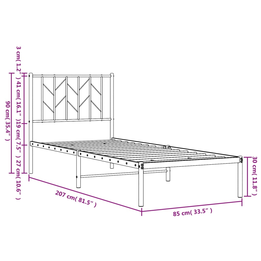 Bettgestell mit Kopfteil Metall Schwarz 80x200 cm