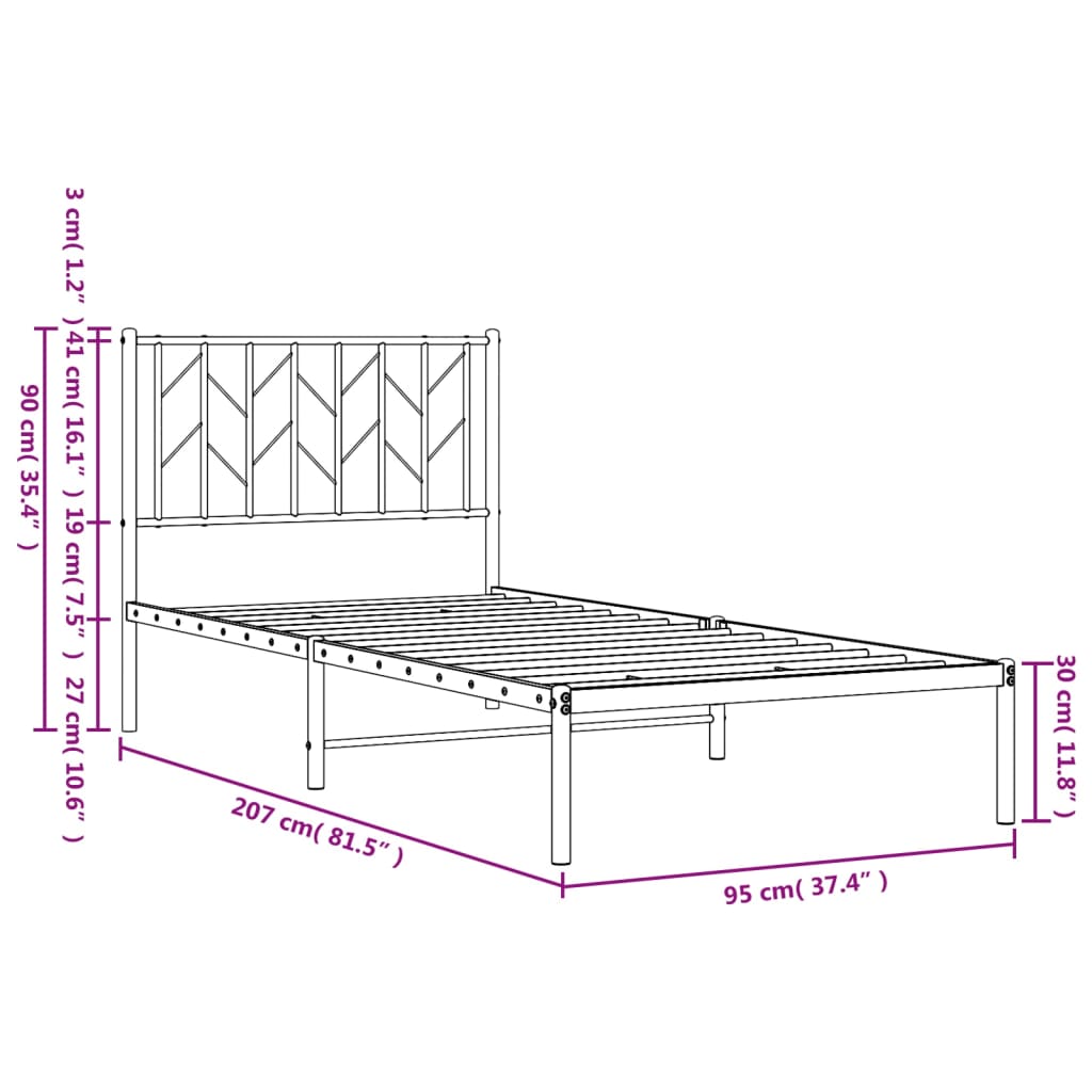 Bettgestell mit Kopfteil Metall Schwarz 90x200 cm