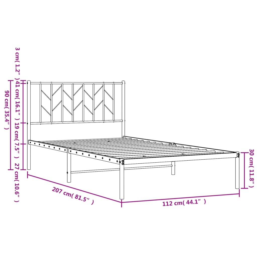 Bettgestell mit Kopfteil Metall Schwarz 107x203 cm