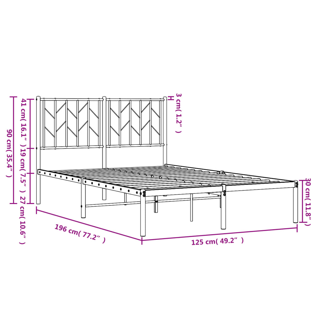 Bettgestell mit Kopfteil Metall Schwarz 120x190 cm