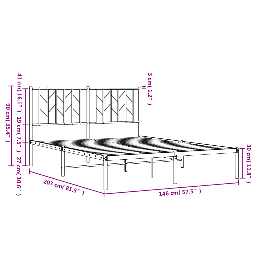 Bettgestell mit Kopfteil Metall Schwarz 140x200 cm