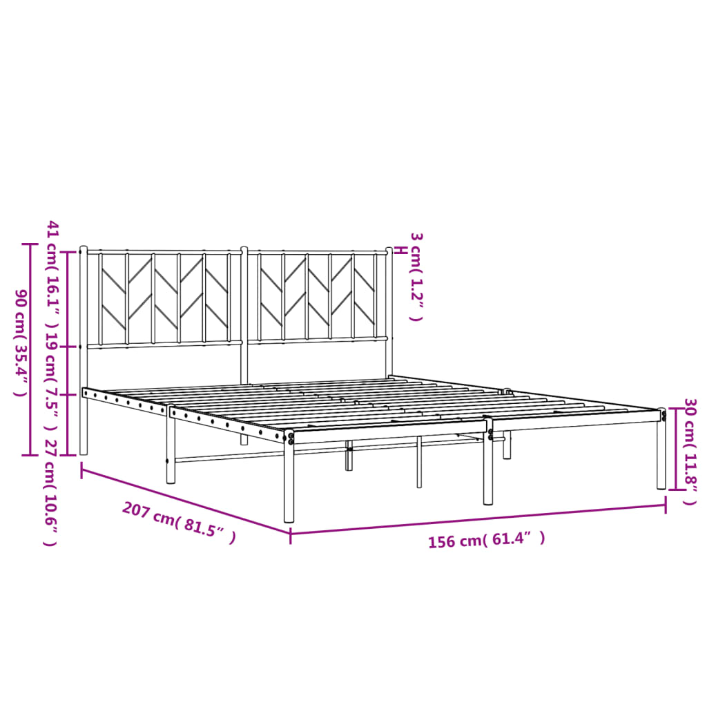 Bettgestell mit Kopfteil Metall Schwarz 150x200 cm